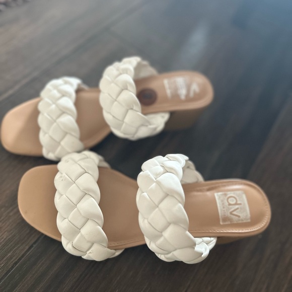 White and cream faux leather block heel sandals #blockheel - Picture 5 of 6